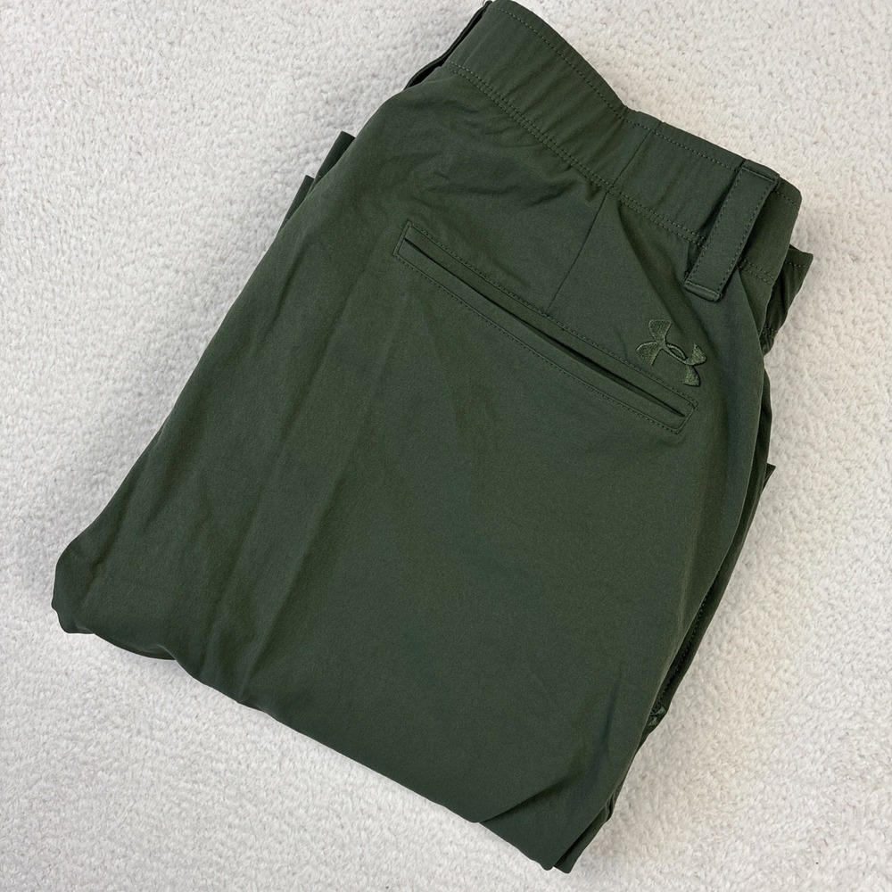 UNDER ARMOUR Mens Performance Golf Pants 34/32 Olive Green Loose Fit Lightweight